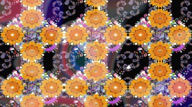 Renkli Bahar Teması eskiz kalıbı. Düz Çiçek Elementleri Tasarımı. Sarı renkli çiçekler. Sevimli çiçek raster deseni.