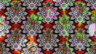 Raster illüstrasyonu. Şirin çiçekli eskiz deseni ve gri renkli yapraklar, suluboya çiçek deseni, duvar kağıdı, kart veya kumaş için fayanslı.