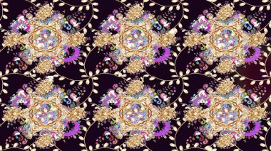 Raster güzel kumaş deseni çiziyor. Çiçek deseni. Düz Çiçek Elementleri Tasarımı. Renkli Bahar Teması çizim şablonu.