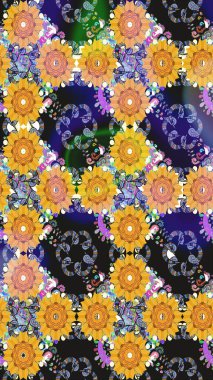 Çiçekli karalama şeklinde Raster çiçek deseni. Nazikçe, sarı renkte bahar çiçekleri. Raster illüstrasyonu.