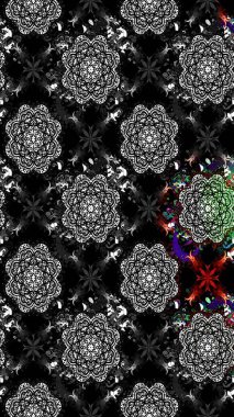 Siyah renkli etnik çiçeklerle süslenmiş zarif bir eskiz şekli. Raster Çiçek İllüstrasyon Şirin Tekstil.