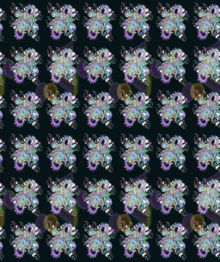 Çiçekler suluboya eskiz deseni. Raster Stili kumaş deseni.