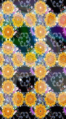 Raster illüstrasyonundaki çiçek desenli çizim. Sarı renkli çiçekler. Renkli Bahar Teması eskiz kalıbı. Düz Çiçek Elementleri Tasarımı.