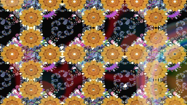 Sarı renkli çiçekler. Düz Çiçek Elementleri Tasarımı. Sketch Colour Spring Theme eskiz kalıbı. Sevimli çiçek raster deseni.