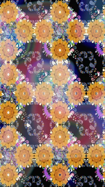 Renkli çizim kalıbı. Çiçek arkaplan. Çiçek duvar kâğıdı. Raster illüstrasyonu. Bej renkli şirin tekstil.