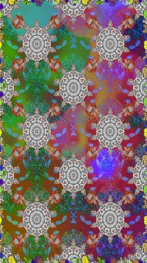 Kullanılabilir Tekstil, tebrik kartı, boyama kitabı, telefon durumda yazdırma için. Etnik Mandala süsleme. Hint çiçek desenli madalyon desen. Raster kına dövme stil.