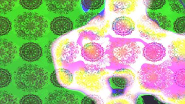 Yeşil renkli etnik çiçeklerle süslenmiş zarif bir eskiz şekli. Raster Çiçek İllüstrasyonu güzel tekstil..