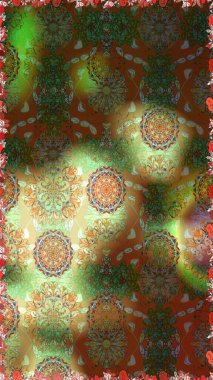 Renkli Bahar Temalı Kusursuz Arkaplan. Kahverengi ve yeşil renklerde zarif çiçekli suluboya. Düz Çiçek Elementleri Tasarımı. Raster illüstrasyonu.