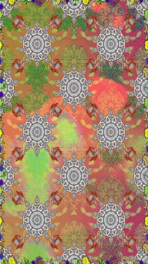 Düz Çiçek Elementleri Tasarımı. Raster Illustrasyon 'da moda olmayan çiçek deseni. Gri ve kahverengi renkli çiçekler. Renkli Yaz Temalı Kusursuz Arkaplan.