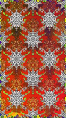 Güzel kumaş deseni. Kusursuz çiçek deseni. Düz Çiçek Elementleri Tasarımı. Raster illüstrasyonu. Asya tekstil tarzında. Renkli Bahar Teması Kusursuz Arkaplan.