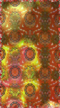 El çizimi çiçekli, soyut, pürüzsüz desen. Raster illüstrasyonu. Kahverengi renkte çiçekler.