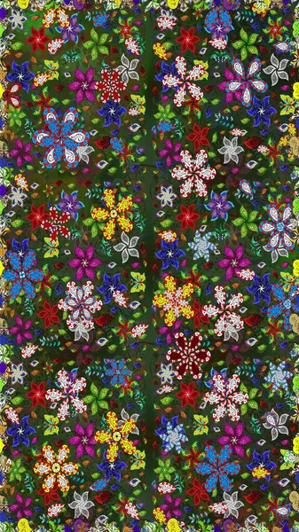 Yeşil ve gri renkli şirin tekstil tarzında. Çiçek duvar kâğıdı. Raster illüstrasyonu. Renkli, pürüzsüz desen. Çiçek arka planı.