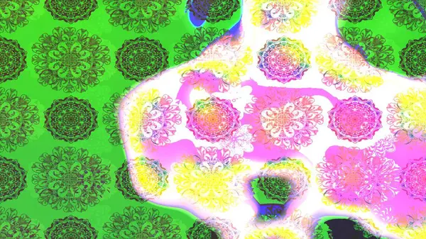 Yeşil renkli etnik çiçeklerle süslenmiş zarif bir eskiz şekli. Raster Çiçek İllüstrasyonu güzel tekstil..