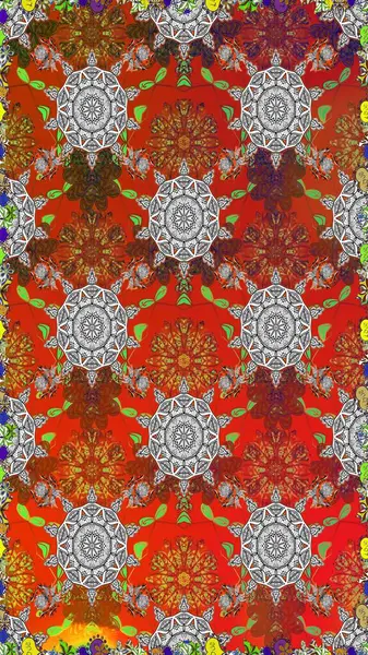 Güzel kumaş deseni. Kusursuz çiçek deseni. Düz Çiçek Elementleri Tasarımı. Raster illüstrasyonu. Asya tekstil tarzında. Renkli Bahar Teması Kusursuz Arkaplan.