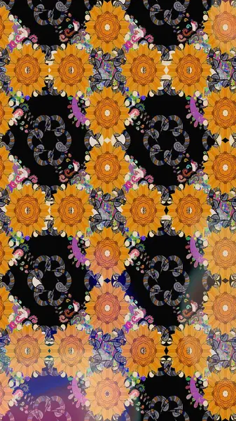 Çiçek arkaplan. - Siyah çiçekler. Çiçek kolajı. Çiçek kompozisyonu. Doğa. Raster deseni. Küçük çiçekte güzel desen var..