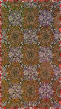 Kahverengi ve bej renkli çiçekler. Raster illüstrasyonunda kusursuz çiçek deseni.