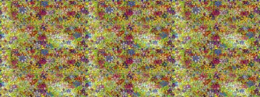 Çocuksu tasarım. El çizimi çiçekli, pürüzsüz bir desen. Tekstil, kumaş, ambalaj, hatıra defteri için hoş bir çiçek arkaplanı. Yeşil ve sarı arkaplanda.