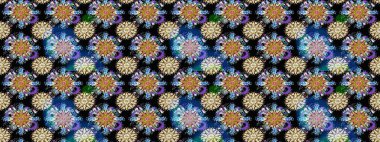 Renkli Bahar Temalı Kusursuz Arkaplan. Raster. Düz Çiçek Elementleri Tasarımı.