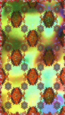 Çiçek yeşili, pürüzsüz desen. Klasik taslak çizimi. Raster çiçek izi..