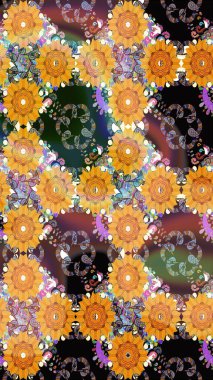 Renkli Bahar Teması eskiz kalıbı. Düz Çiçek Elementleri Tasarımı. Raster..