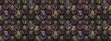 Raster illüstrasyonu. El çizimi. Çiçekli, yapraklı, çiçek desenli çizim..