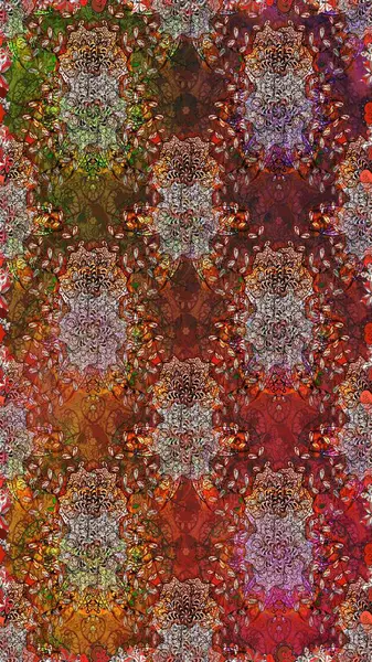 Raster. Kahverengi ve kırmızı renklerde güzel çiçeklerle kusursuz desen, suluboya çiçek deseni, duvar kağıdı, kart veya kumaş için fayanslı.