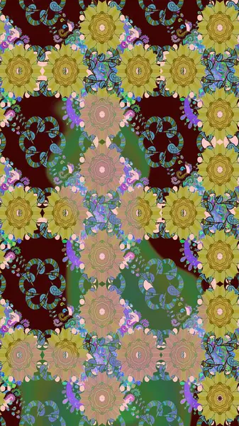 Üzerinde yeşil renkte karalamalar olan çiçek desenleri çiz. Raster illüstrasyonu.