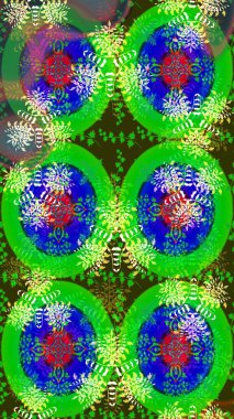 Raster illüstrasyonu. Yeşil renkli çiçekler. El çizimi çiçekli soyut çizim deseni.