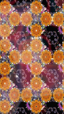 Çiçekli karalama şeklinde Raster çiçek deseni. Yumuşak, bahar çiçekli arka plan. Turuncu renkte çiçekler.