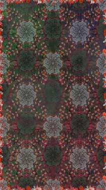 Çiçekli, pürüzsüz bir desen. Raster çiçekleri klasik tarzda çizilmiş. Gri ve kahverengi renklerde bahar çiçekleri. Raster illüstrasyonu.