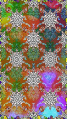 Kızılderili desenli desenli desenli şal deseni. Tekstil, tebrik kartı, boyama kitabı, telefon kılıfı baskısı için kullanılabilir. Raster Henna dövme stili. Etnik Mandala süsü.