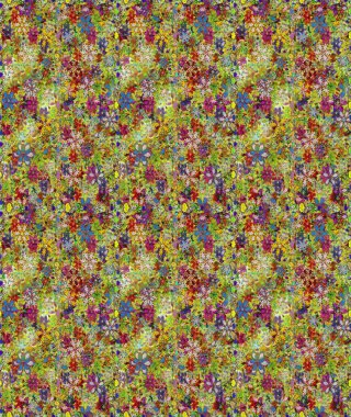 Çiçek ve yapraklı karalama şeklinde Raster çiçek deseni. Yumuşak, yeşil ve kahverengi renklerde bahar çiçekleri. Raster illüstrasyonu.