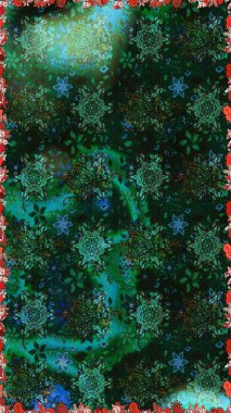 Yeşil renkli çiçekler. Çiçek deseni. Raster illüstrasyonu. Yeşil renklerde çiçeksiz. Şatafatlı bahar bahçesi dokusu.