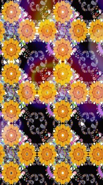 Sarı renkli etnik çiçekli zarif eskiz deseni. Raster Çiçek İllüstrasyonu güzel tekstil..