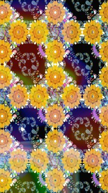 Oldukça eski bir besin torbası deseni, küçük sarı renkte, çiçekler. Millefleur 'lar. Tekstil, kumaş, kapaklar, duvar kağıtları, baskı, paket, koleksiyon defteri, örgü, dekupaj için çiçek arkaplanı..