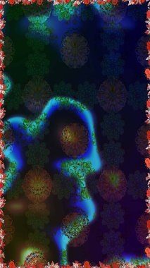 Raster illüstrasyonu. Gri ve mavi renklerde. Gri ve mavi renkte gri ve mavi papatyalar..