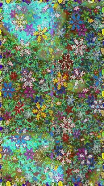 Düz Çiçek Elementleri Tasarımı. Renkli Bahar Temalı Kusursuz Arkaplan. Raster..