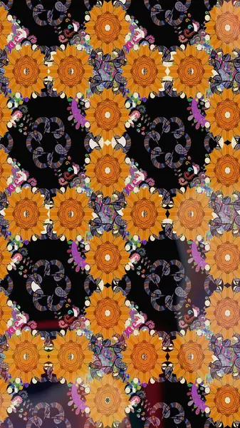 Renkli çizim kalıbı. Çiçek arkaplan. Çiçek duvar kâğıdı. Raster illüstrasyonu. Turuncu renkli şirin tekstil.