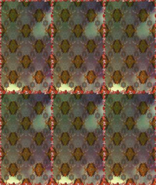 Renkli Bahar Temalı Kusursuz Arkaplan. Raster illüstrasyonu. Kahverengi ve gri renkli çiçekler. Düz Çiçek Elementleri Tasarımı. Asya tekstil tarzında. Kusursuz çiçek deseni.