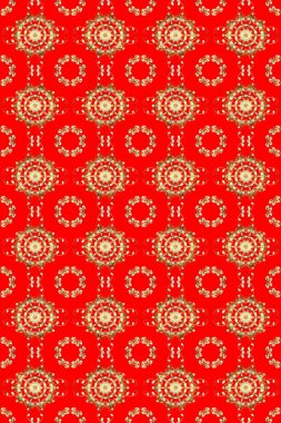 Şam, tasarım için kusursuz desen. Kırmızı, turuncu ve bej renklerinde, altın elementli, pürüzsüz desen.