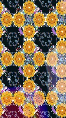 Sarı renkli bitkilerden oluşan parlak çiçekli çizim deseni.