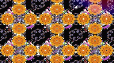 Nazik, sevimli çiçek arkaplanı. Çiçekli karalama şeklinde Raster çiçek deseni. Siyah renkte çiçekler.