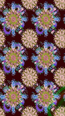 Kahverengi renkli çiçek desenli eskiz, el yapımı papatyalar, papatyalar. Tekrar eden çiçek arkaplanı, zarif kahverengi çiçek duvar kağıdı..