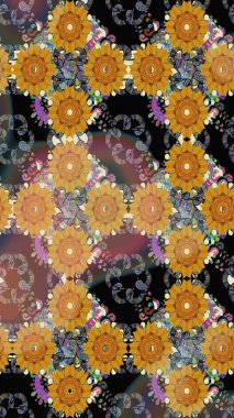 Kahverengi renkli etnik çiçeklerin olduğu zarif bir eskiz modeli. Asya Tekstil 'inde Raster Çiçek İllüstrasyonu.