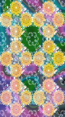 Raster illüstrasyonundaki çiçek desenli çizim. Bej renkli çiçekler. Renkli Bahar Teması eskiz kalıbı. Düz Çiçek Elementleri Tasarımı.