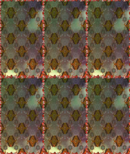 Renkli Bahar Temalı Kusursuz Arkaplan. Raster illüstrasyonu. Kahverengi ve gri renkli çiçekler. Düz Çiçek Elementleri Tasarımı. Asya tekstil tarzında. Kusursuz çiçek deseni.