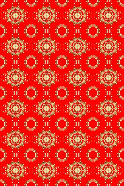 Şam, tasarım için kusursuz desen. Kırmızı, turuncu ve bej renklerinde, altın elementli, pürüzsüz desen.