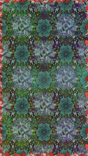 Çiçeksiz desenli arka plan. Yeşil ve gri renkli çiçekler. Tişört baskısı için çiçek boyama rasteriName.