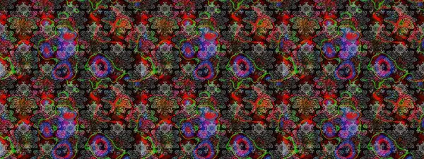 Düz Çiçek Elementleri Tasarımı. Süslü kumaş deseni. Raster illüstrasyonundaki çiçek desenli çizim. Renkli Bahar Teması çizim şablonu.