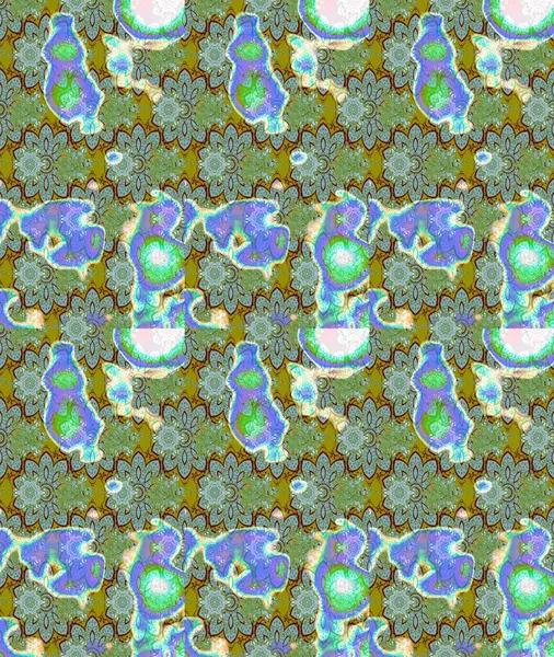 Raster deseni. Patlayan çiçekler soyut olarak yerleştirilmiş. Raster illüstrasyonu. Yumuşak, yeşil renkte bahar çiçekleri.